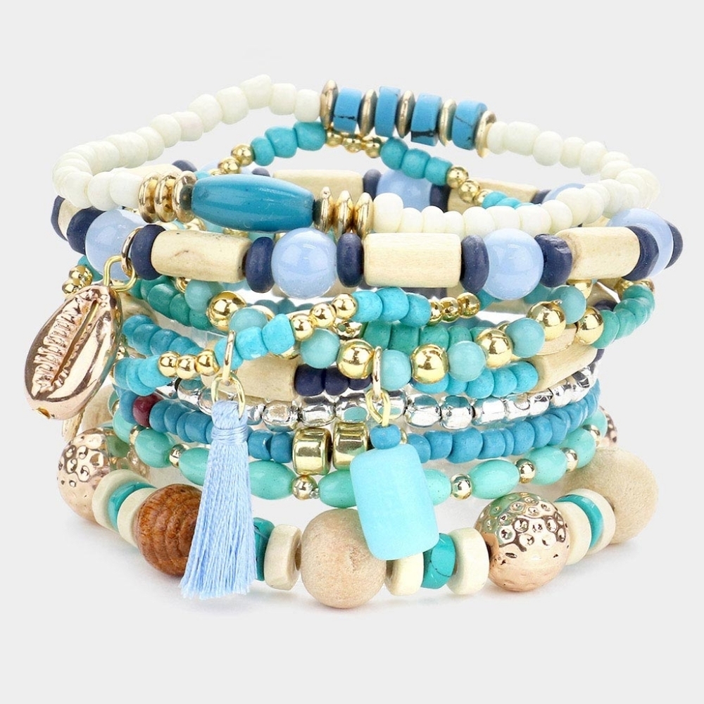 10PCS - Metal Puka Shell Tassel Charm Wood